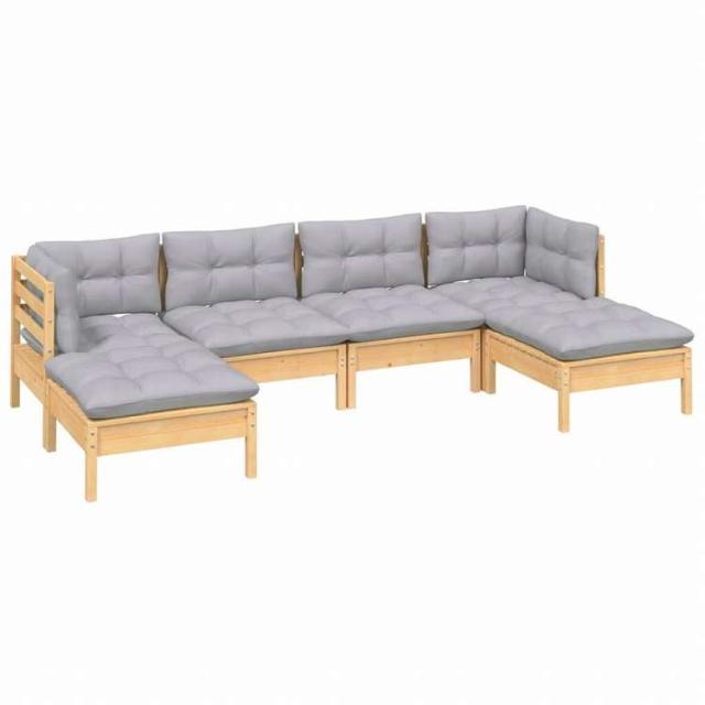 vidaXL ガーデンラウンジセット 6点 グレークッション付き パインウッド家具 アウトドア家具 屋外家具セット(代引不可)【送料無料】_2