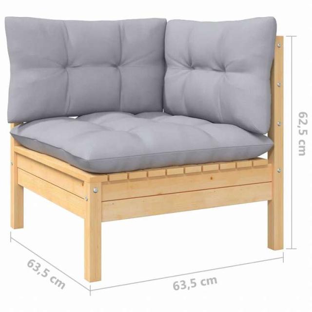 vidaXL ガーデンラウンジセット 6点 グレークッション付き パインウッド家具 アウトドア家具 屋外家具セット(代引不可)【送料無料】_8
