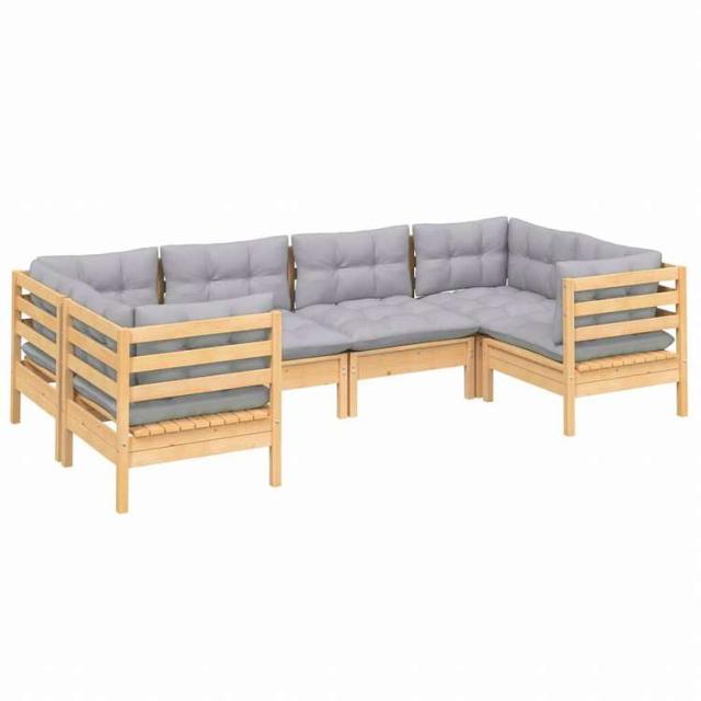 vidaXL ガーデンラウンジセット 6点 グレークッション付き パインウッド家具 アウトドア家具 屋外家具セット(代引不可)【送料無料】_2