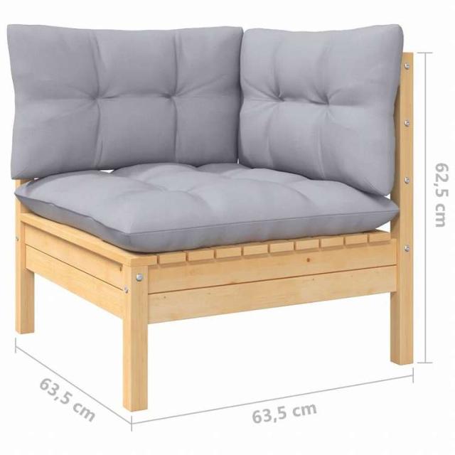 vidaXL ガーデンラウンジセット 6点 グレークッション付き パインウッド家具 アウトドア家具 屋外家具セット(代引不可)【送料無料】_6