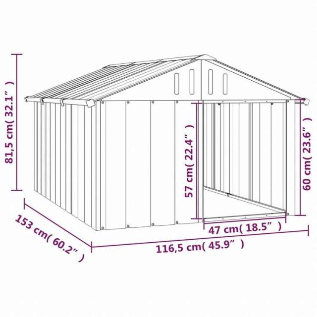 vidaXL 犬小屋 グレー 116.5x153x81.5 cm 亜鉛メッキ鋼動物&amp;ペット用品 ペット用品 犬用品 ドッグハウス(代引不可)【送料無料】_4