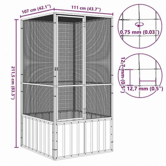 vidaXL バードケージ アントラシート 111x107x211.5 cm 亜鉛メッキ鋼動物&ペット用品 ペット用品 鳥用品 取りかご・スタンド(代引不可)【送料無料】_5