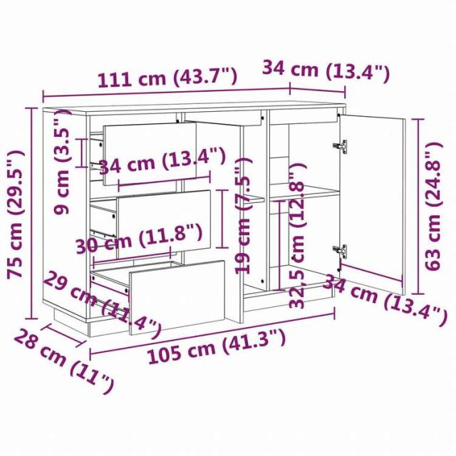 vidaXL サイドボード111x34x75 cm パイン無垢材家具 キャビネット&amp;収納 サイドボード(代引不可)【送料無料】_8