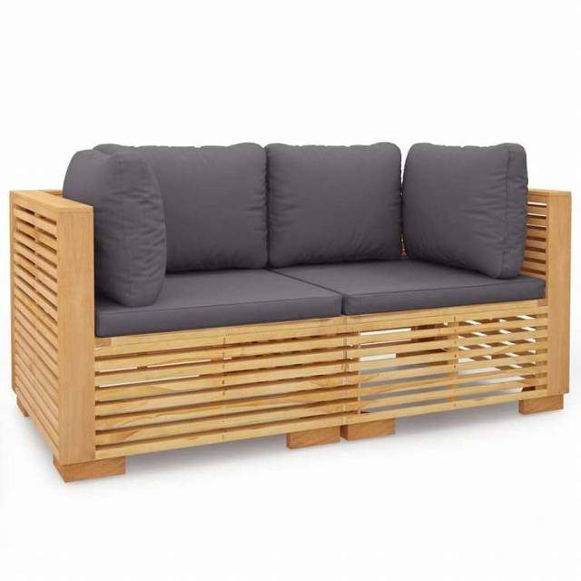 vidaXL ガーデンコーナーソファ クッション付 2点セット チーク無垢材家具 アウトドア家具 屋外家具セット(代引不可)【送料無料】_1