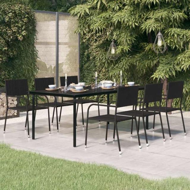 vidaXL ガーデンダイニングテーブル ブラック 200x100x74 cm スチール&ガラス製家具 アウトドア家具 アウトドアテーブル(代引不可)【送料無料】 25,781円