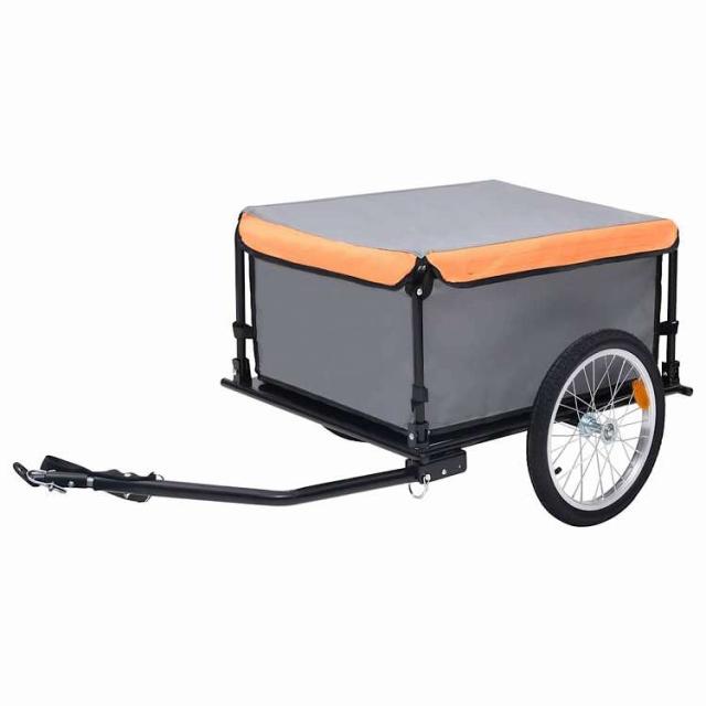 vidaXL 自転車用トレーラー グレー&オレンジ 65kg スポーツグッズ アウトドアレクリエーション サイクリング 自転車用アクセサリ 自転車トレーラー【送料無料】