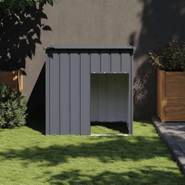vidaXL 犬小屋 屋根付き アンスラサイト 110x103x109 cm 亜鉛メッキ鋼 動物&ペット用品 ペット用品 犬用品 ドッグハウス【送料無料】_1