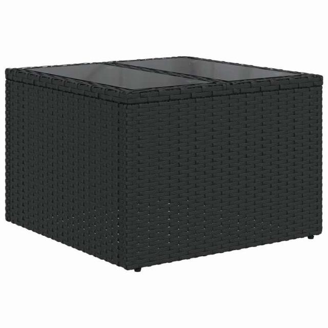 vidaXL ガーデンテーブル ガラス天板 ブラック 55x55x37 cm ポリラタン 家具 アウトドア家具 アウトドアテーブル【送料無料】