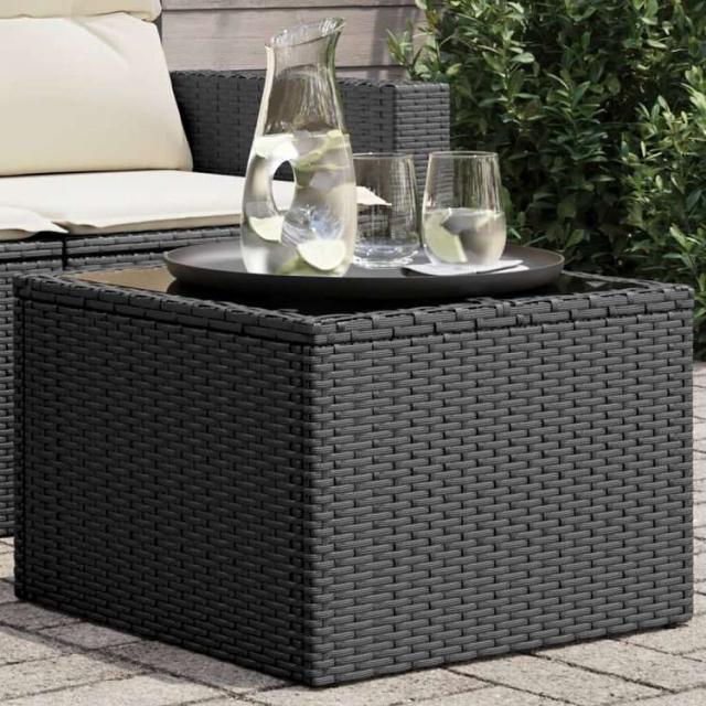 vidaXL ガーデンテーブル ガラス天板 ブラック 55x55x37 cm ポリラタン 家具 アウトドア家具 アウトドアテーブル【送料無料】_1