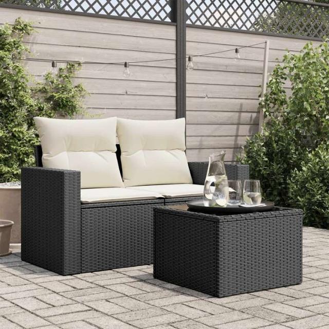 vidaXL ガーデンテーブル ガラス天板 ブラック 55x55x37 cm ポリラタン 家具 アウトドア家具 アウトドアテーブル【送料無料】_2