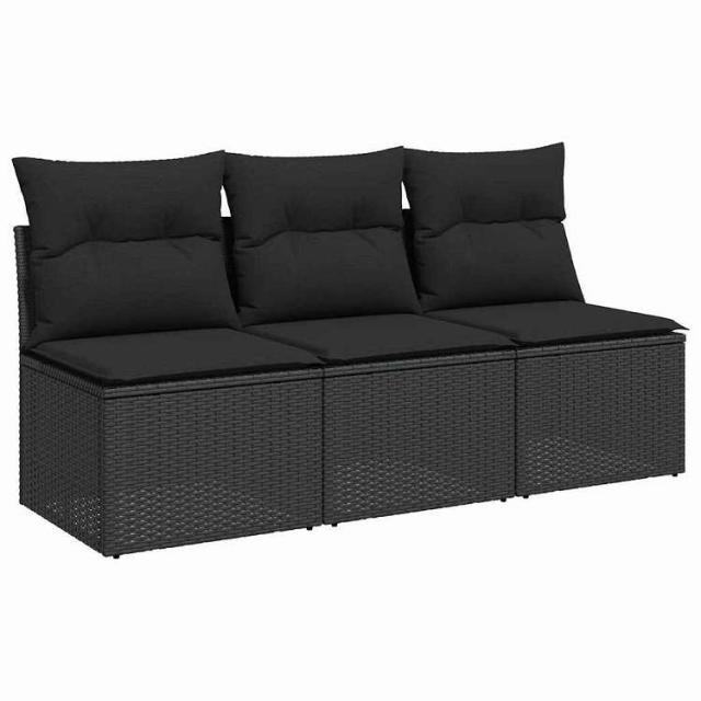 vidaXL ガーデンソファ クッション付き 3人掛け ブラック ポリラタン 家具 アウトドア家具 屋外椅子 屋外ソファ【送料無料】