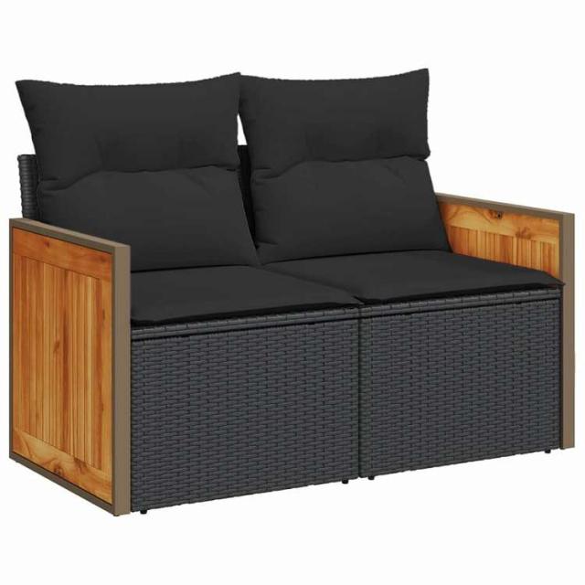 vidaXL ガーデンソファ クッション付き 2人掛け ブラック ポリラタン 家具 アウトドア家具 屋外椅子 屋外ソファ【送料無料】