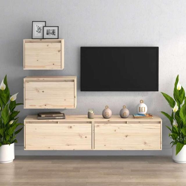 vidaXL テレビキャビネット 4点 無垢のパイン材 (813435+813445+813456)家具 AVラック・テレビ台(代引不可)【送料無料】