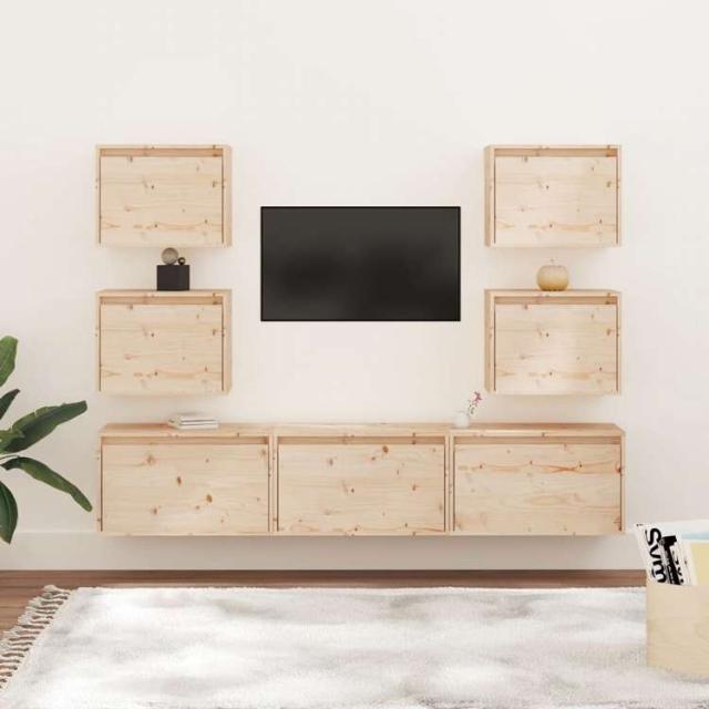 vidaXL テレビキャビネット 7点 無垢のパイン材 (813445+813446+813436x2)家具 AVラック・テレビ台(代引不可)【送料無料】