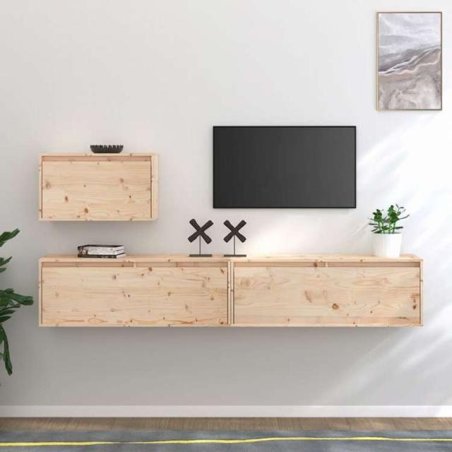 vidaXL テレビキャビネット 3点 無垢のパイン材 (813445+813466)家具 AVラック・テレビ台(代引不可)【送料無料】