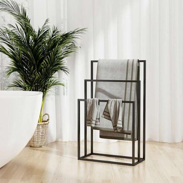 vidaXL 自立式タオル掛け ブラック 48x24x79 cm 鉄製ホーム&ガーデン バスルーム用品 タオルラック・ホルダー(代引不可)【送料無料】