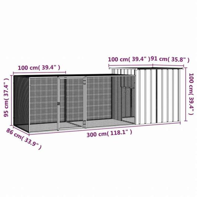 vidaXL チキンケージ アントラシート 300x91x100 cm 亜鉛メッキ鋼動物&ペット用品 ペット用品 小動物用品 小動物 飼育・ケージ(代引不可)【送料無料】_4