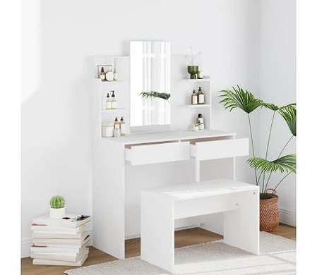 vidaXL ドレッシングテーブル ミラー付き ホワイト 96x40x142cm家具 キャビネット&収納 洗面・化粧台ユニット 寝室用化粧用テーブル(代引不可)【送料無料】