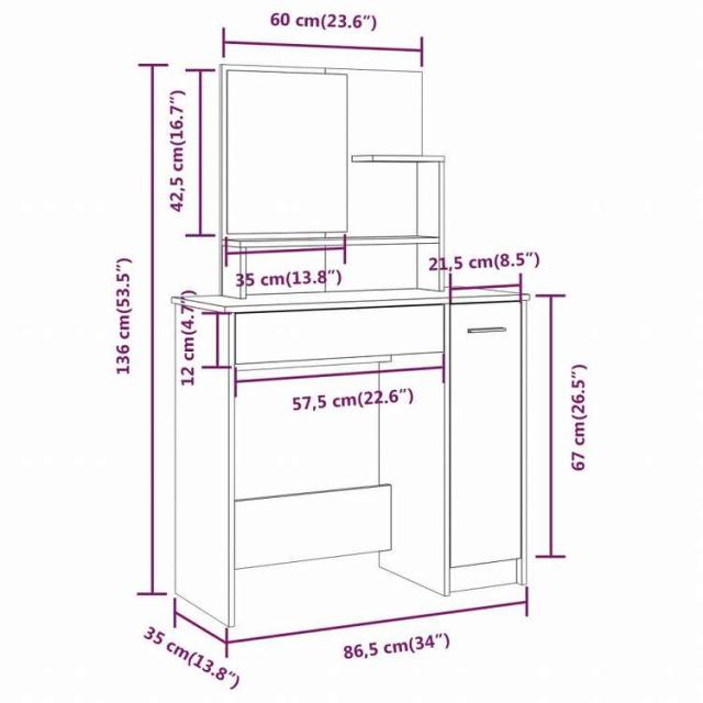 vidaXL ドレッシングテーブル ミラー付き ホワイト 86,5x35x136cm家具 キャビネット&収納 洗面・化粧台ユニット 寝室用化粧用テーブル(代引不可)【送料無料】_8