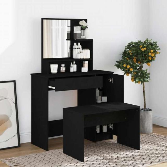 vidaXL ドレッシングテーブル ミラー付き ブラック 86.5x35x136cm家具 キャビネット&収納 洗面・化粧台ユニット 寝室用化粧用テーブル(代引不可)【送料無料】