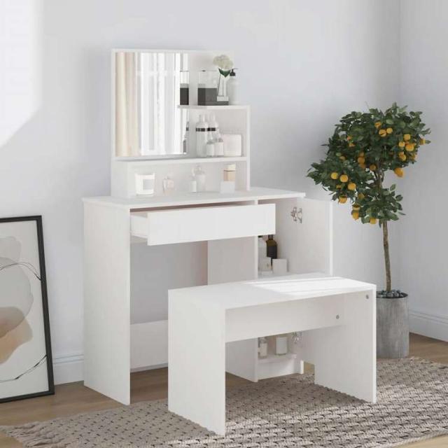 vidaXL ドレッシングテーブルセット ホワイト 86.5x35x136cm家具 キャビネット&収納 洗面・化粧台ユニット 寝室用化粧用テーブル(代引不可)【送料無料】