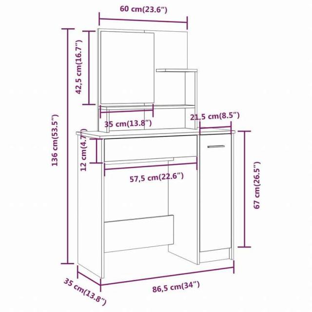 vidaXL ドレッシングテーブルセット ホワイト 86.5x35x136cm家具 キャビネット&収納 洗面・化粧台ユニット 寝室用化粧用テーブル(代引不可)【送料無料】_8