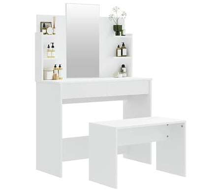 vidaXL ドレッシングテーブルセット ホワイト 96x40x142cm家具 キャビネット&収納 洗面・化粧台ユニット 寝室用化粧用テーブル(代引不可)【送料無料】