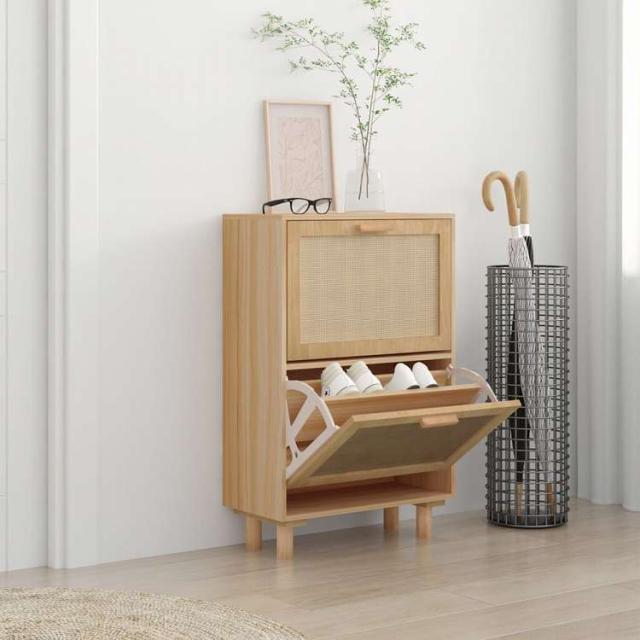 vidaXL シューズキャビネット ブラウン 52x25x80 cm エンジニアリングウッド&amp;天然ラタンホーム&amp;ガーデン 家事用品 収納&amp;オーガナイザー 衣類・ワードローブ収納 シューズラック・整理収納(代引
