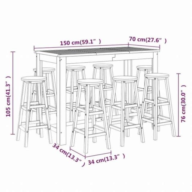 vidaXL ガーデンバーセット 9点セット アカシア無垢材家具 アウトドア家具 屋外家具セット(代引不可)【送料無料】_8