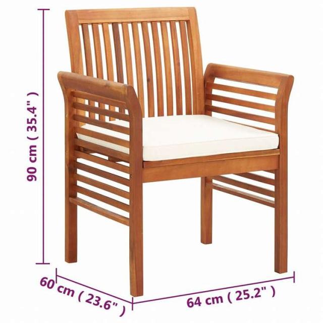 vidaXL ガーデンダイニングチェア クッション付 4点セット アカシア無垢材家具 アウトドア家具 屋外椅子 アウトドアベンチチェア(代引不可)【送料無料】_7