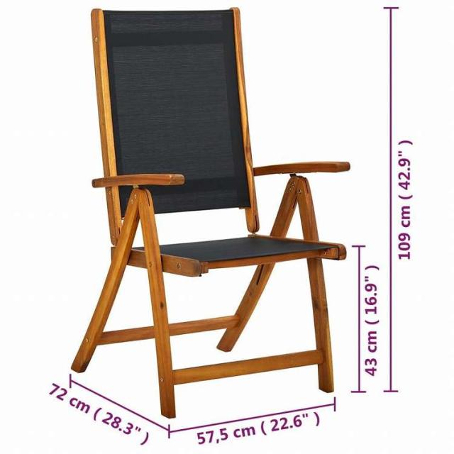 vidaXL 折りたたみガーデンチェア 8点セット アカシア無垢材&合成繊維家具 アウトドア家具 屋外椅子 アウトドアベンチチェア(代引不可)【送料無料】_6