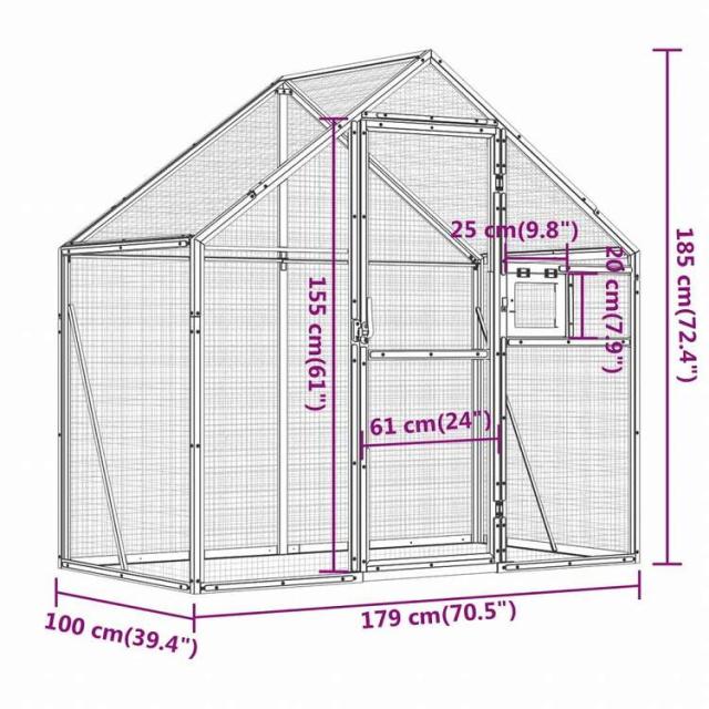 vidaXL 鳥小屋 アビアリー アントラシート 179x100x185 cm アルミ動物&ペット用品 ペット用品 鳥用品 取りかご・スタンド(代引不可)【送料無料】_6