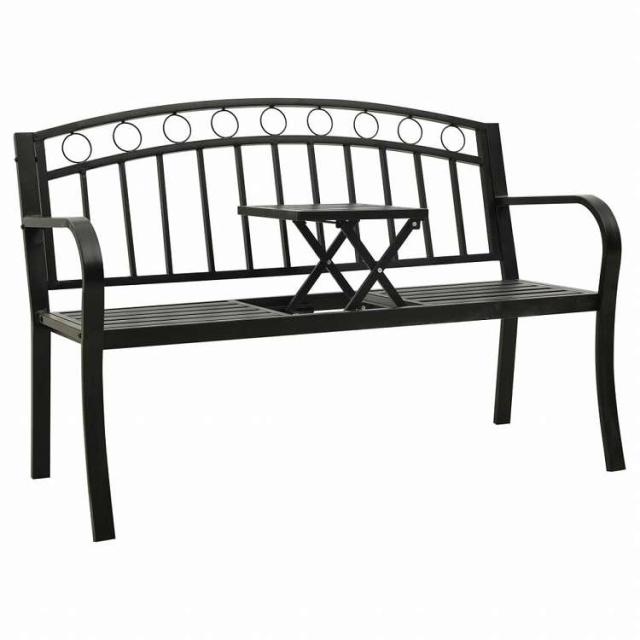 vidaXL ガーデンベンチ テーブル付き 120 cm スチール製 ブラック家具 アウトドア家具 屋外椅子 アウトドアベンチ(代引不可)【送料無料】