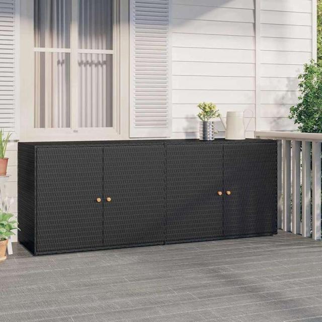 vidaXL 庭用収納キャビネット 198x55.5x80 cm ポリラタン製 ブラック家具 キャビネット&収納 収納キャビネット・ロッカー(代引不可)【送料無料】