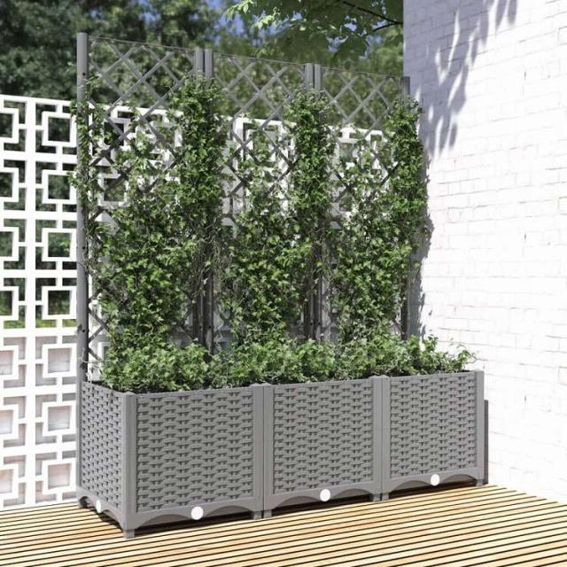 vidaXL ガーデンプランター トレリス付き ライトグレー 120x40x136 cm PPホーム&ガーデン 芝&ガーデン ガーデニング 鉢植え・プランター(代引不可)【送料無料】 7,291円
