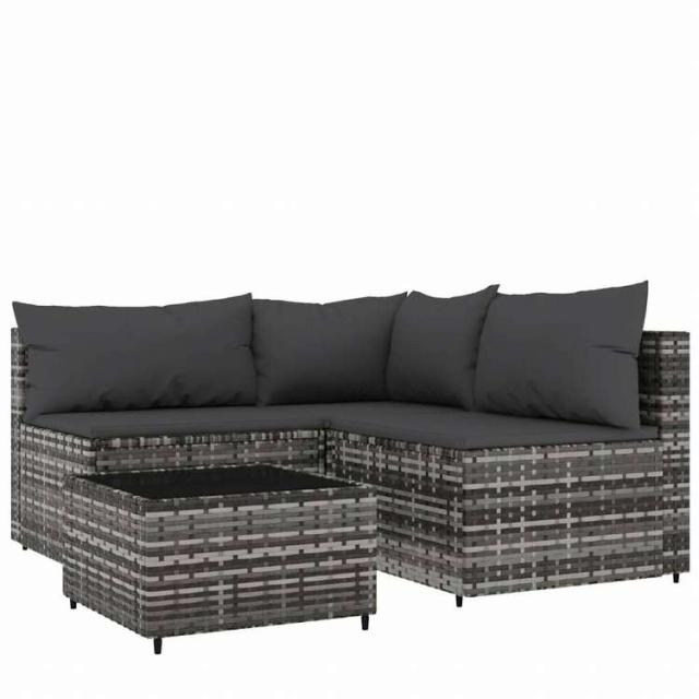 vidaXL ガーデンラウンジ4点セット クッション付 ポリラタン製 グレー家具 アウトドア家具 屋外椅子 屋外ソファ(代引不可)【送料無料】_1