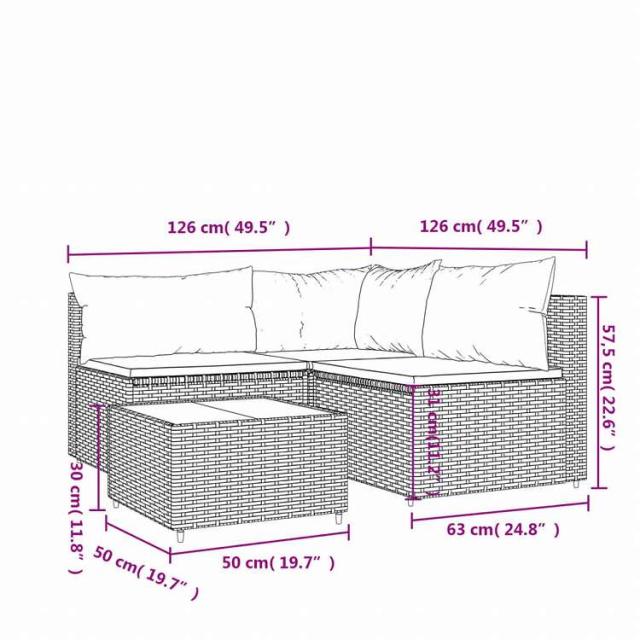 vidaXL ガーデンラウンジ4点セット クッション付 ポリラタン製 グレー家具 アウトドア家具 屋外椅子 屋外ソファ(代引不可)【送料無料】_10