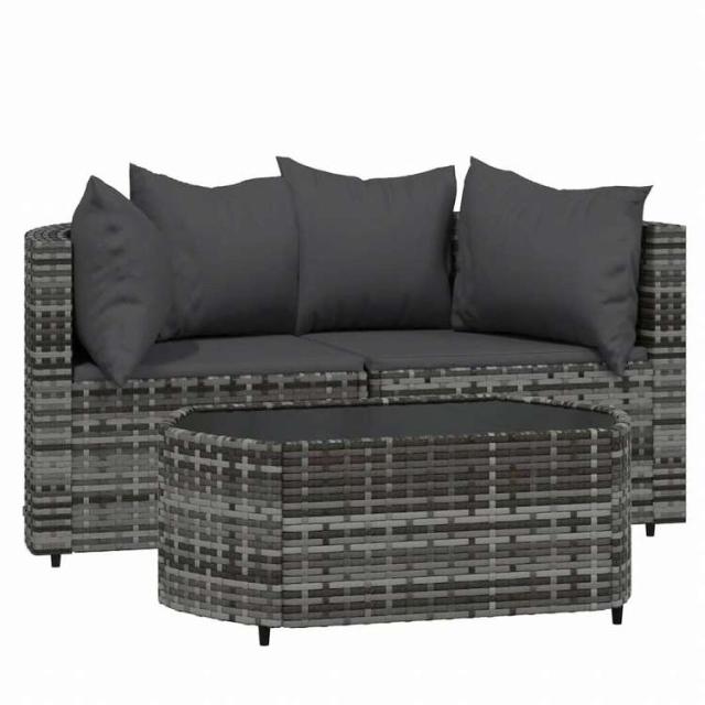 vidaXL ガーデンラウンジ3点セット クッション付き ポリラタン製 グレー家具 アウトドア家具 屋外椅子 屋外ソファ(代引不可)【送料無料】_1