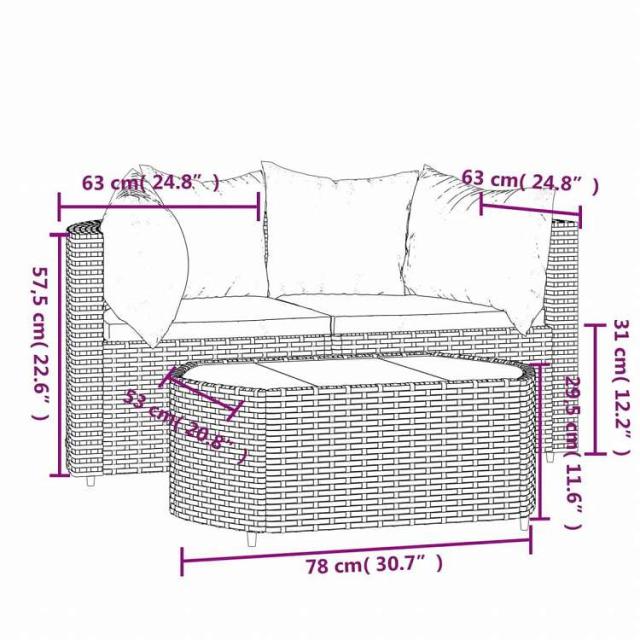 vidaXL ガーデンラウンジ3点セット クッション付き ポリラタン製 グレー家具 アウトドア家具 屋外椅子 屋外ソファ(代引不可)【送料無料】_10