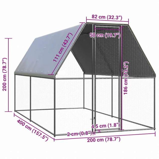 vidaXL 屋外鶏小屋 2x4x2m 亜鉛メッキ鋼製動物&ペット用品 ペット用品 小動物用品 小動物 飼育・ケージ(代引不可)【送料無料】_4