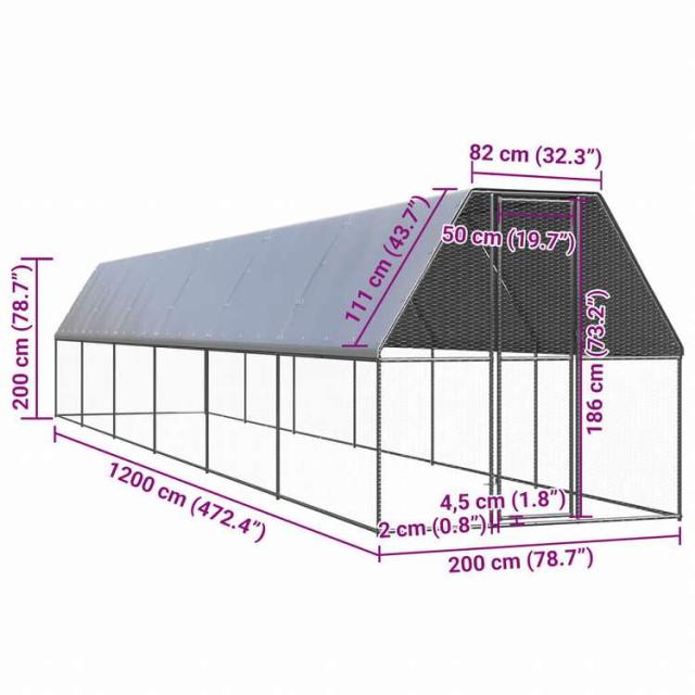 vidaXL 屋外鶏小屋 2x12x2m 亜鉛メッキ鋼製動物&ペット用品 ペット用品 小動物用品 小動物 飼育・ケージ(代引不可)【送料無料】_4