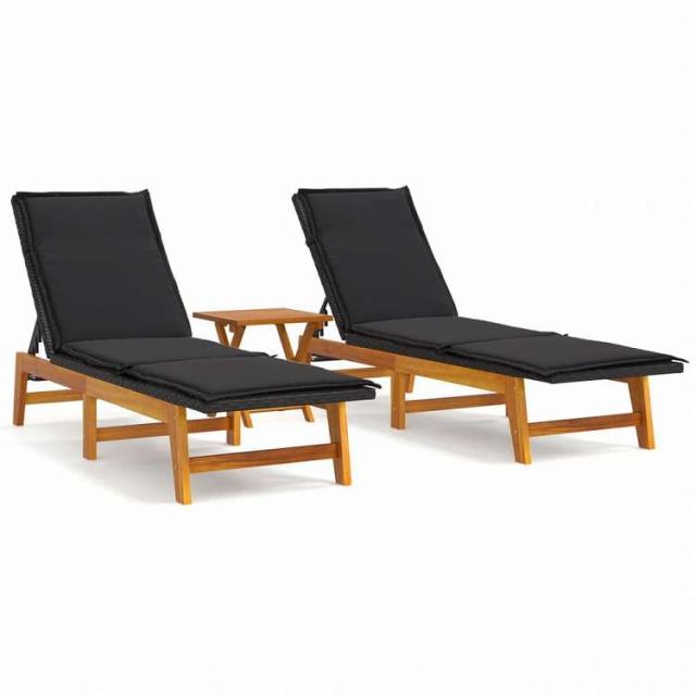 vidaXL ガーデンラウンジセット 3点 ポリラタン&アカシア材家具 アウトドア家具 屋外椅子 サンラウンジャー(代引不可)【送料無料】_1