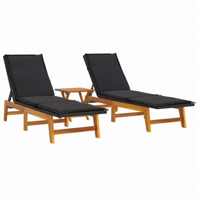 vidaXL ガーデンラウンジセット 3点 ポリラタン&アカシア材家具 アウトドア家具 屋外椅子 サンラウンジャー(代引不可)【送料無料】_2
