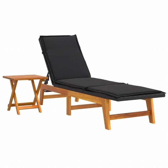 vidaXL ガーデンラウンジセット 3点 ポリラタン&アカシア材家具 アウトドア家具 屋外椅子 サンラウンジャー(代引不可)【送料無料】_3