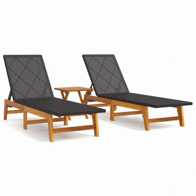 vidaXL ガーデンラウンジセット 3点 ポリラタン&アカシア材家具 アウトドア家具 屋外椅子 サンラウンジャー(代引不可)【送料無料】_1