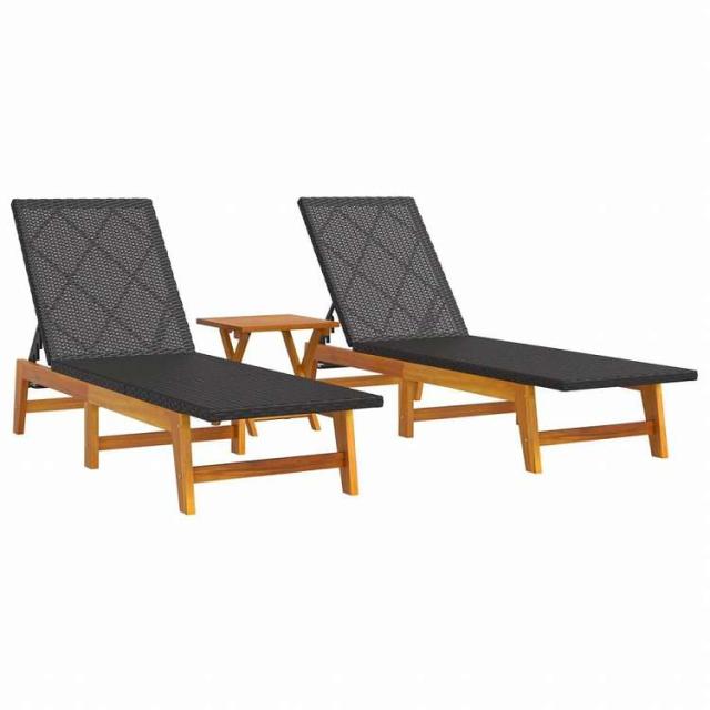 vidaXL ガーデンラウンジセット 3点 ポリラタン&アカシア材家具 アウトドア家具 屋外椅子 サンラウンジャー(代引不可)【送料無料】_2