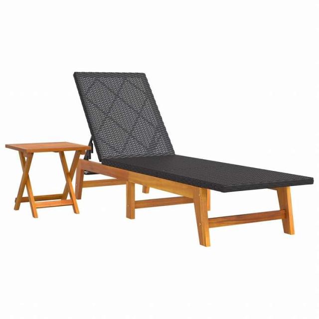 vidaXL サンラウンジャー テーブル付 ポリラタン&アカシア無垢材家具 アウトドア家具 屋外椅子 サンラウンジャー(代引不可)【送料無料】_1