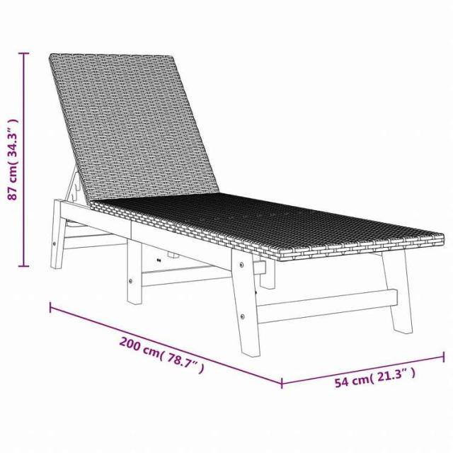 vidaXL サンラウンジャー テーブル付 ポリラタン&アカシア無垢材家具 アウトドア家具 屋外椅子 サンラウンジャー(代引不可)【送料無料】_13