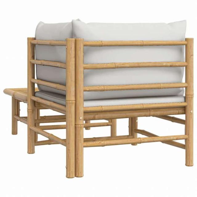 vidaXL ガーデンラウンジ2点セット ライトグレークッション付き 竹製家具 アウトドア家具 屋外椅子 屋外用組み合わせソファセット(代引不可)【送料無料】_4