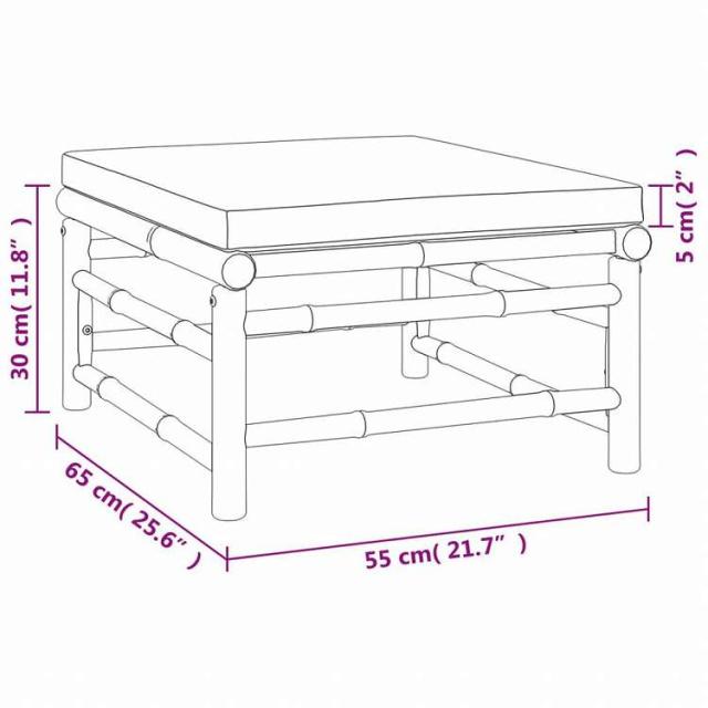 vidaXL ガーデンフットスツール ライトグレークッション付き添い人 竹製調度品 アウトドア調度品 露天居敷き 露天用組みあわせ寝椅子仕かける(代引不可)【貨物輸送無料】
